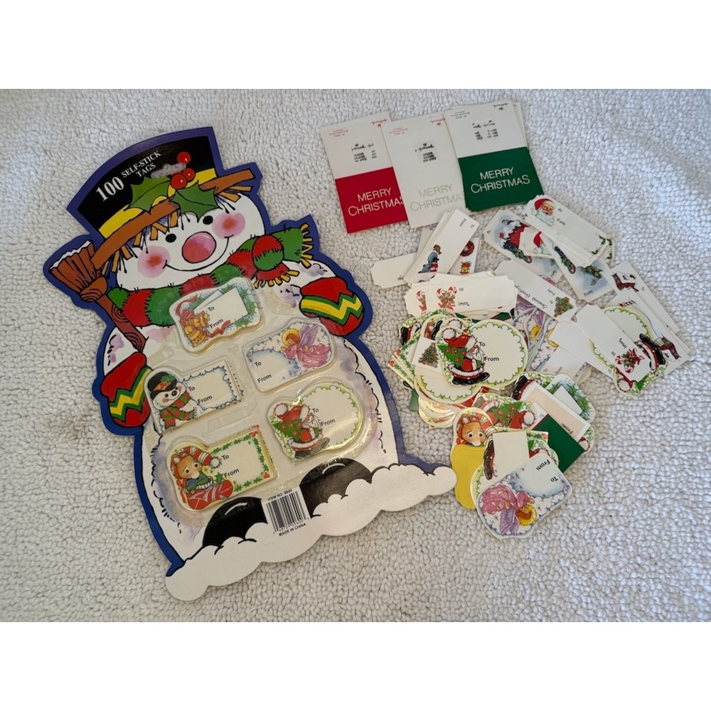 Vintage Christmas Gift Tag Lot Hallmark Self Stick Labels Santa Snowman Angel